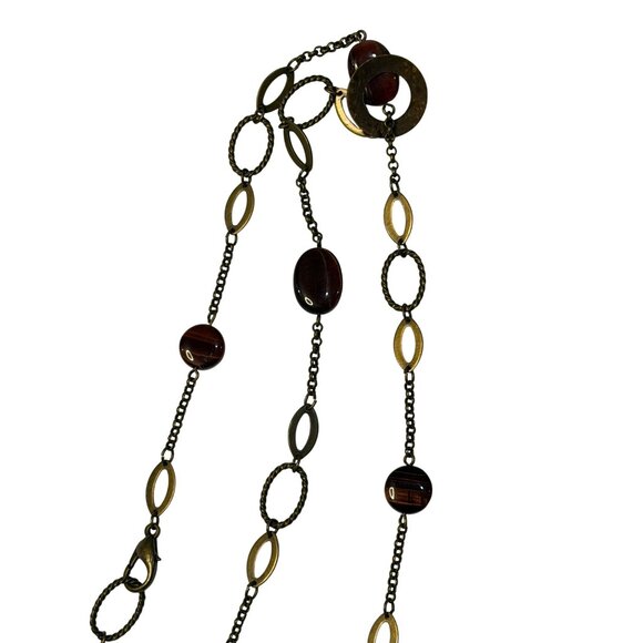 Boho Lariat Y Necklace Dark Bead Oval Links Long Statement Jewelry 19" Accessory - Picture 5 of 7